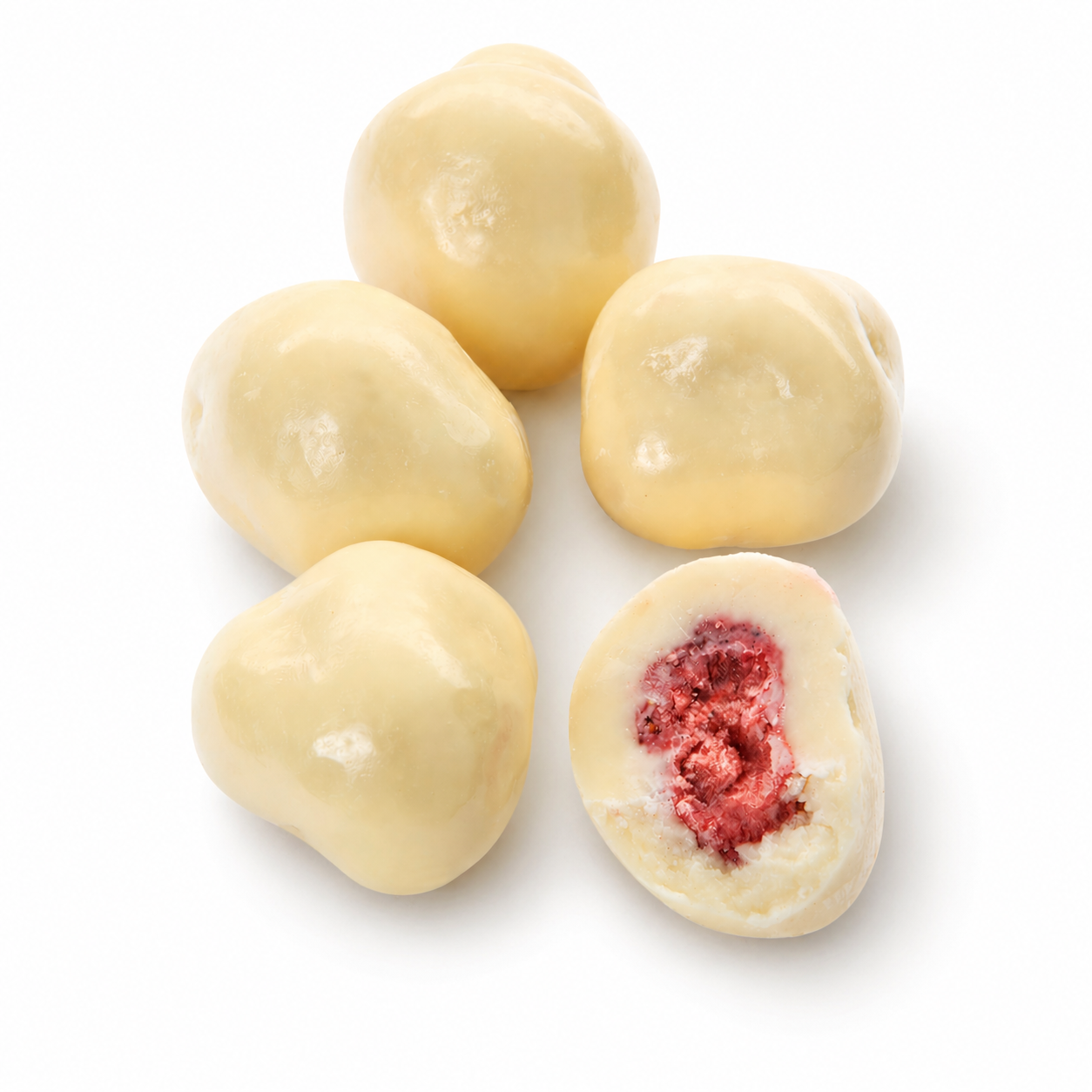 Erdbeeren gefriergetrocknet mit weißer Schokolade