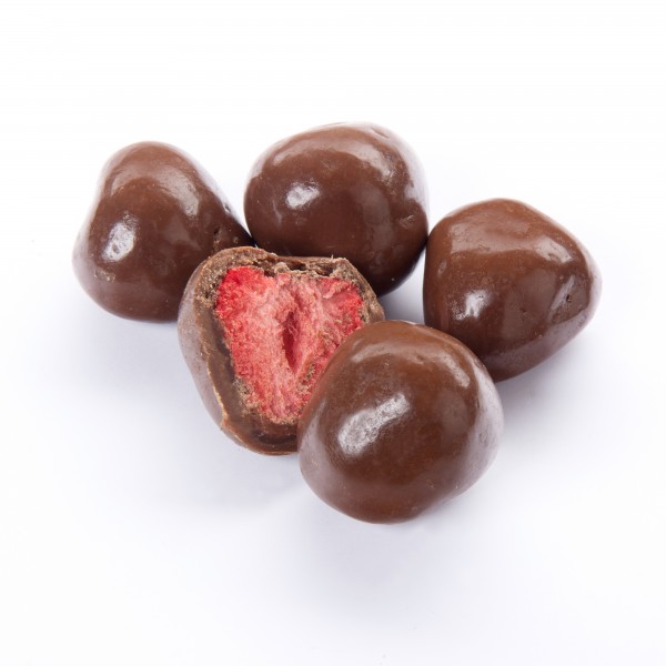 Erdbeeren gefriergetrocknet ummantelt mit Vollmilchschokolade